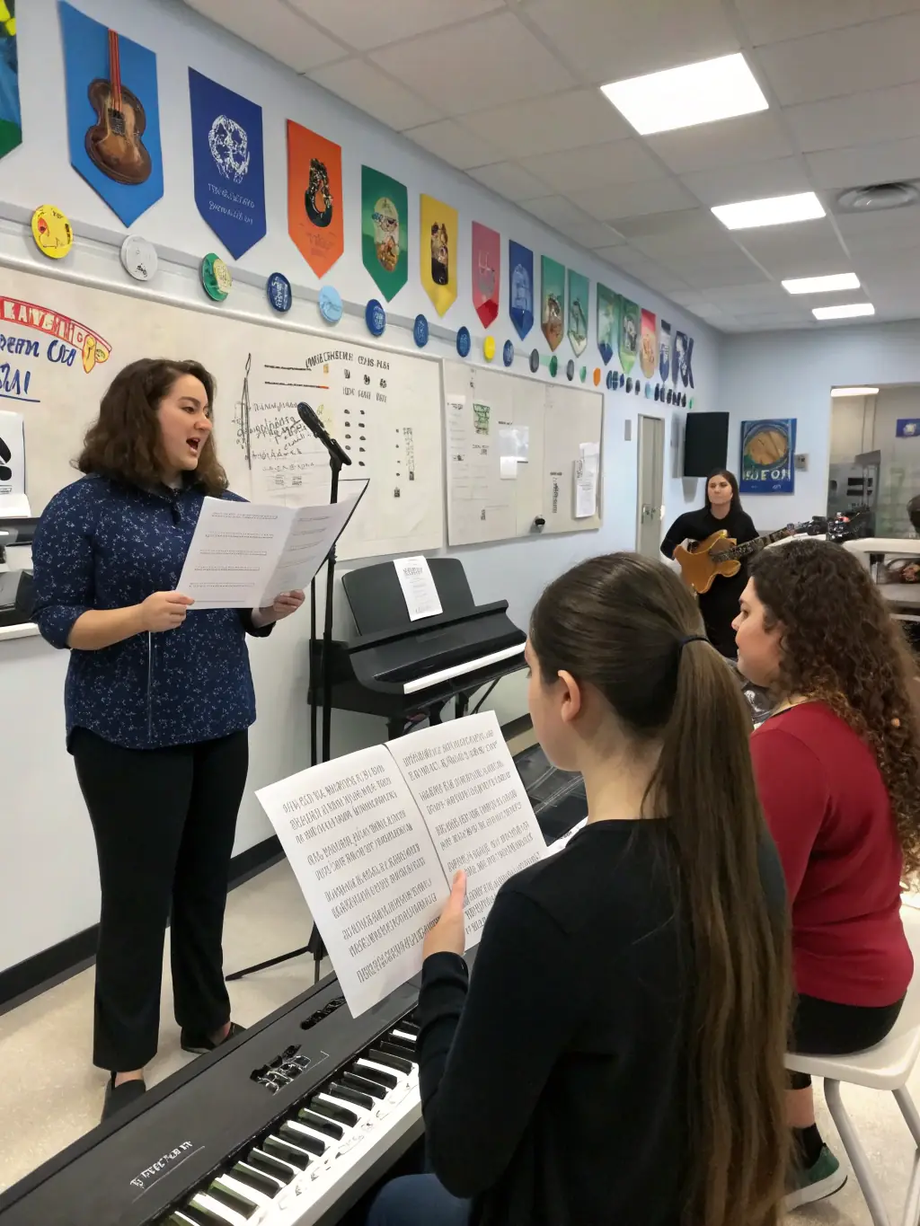 A group of singers participating in a vocal workshop, learning new techniques and improving their skills.