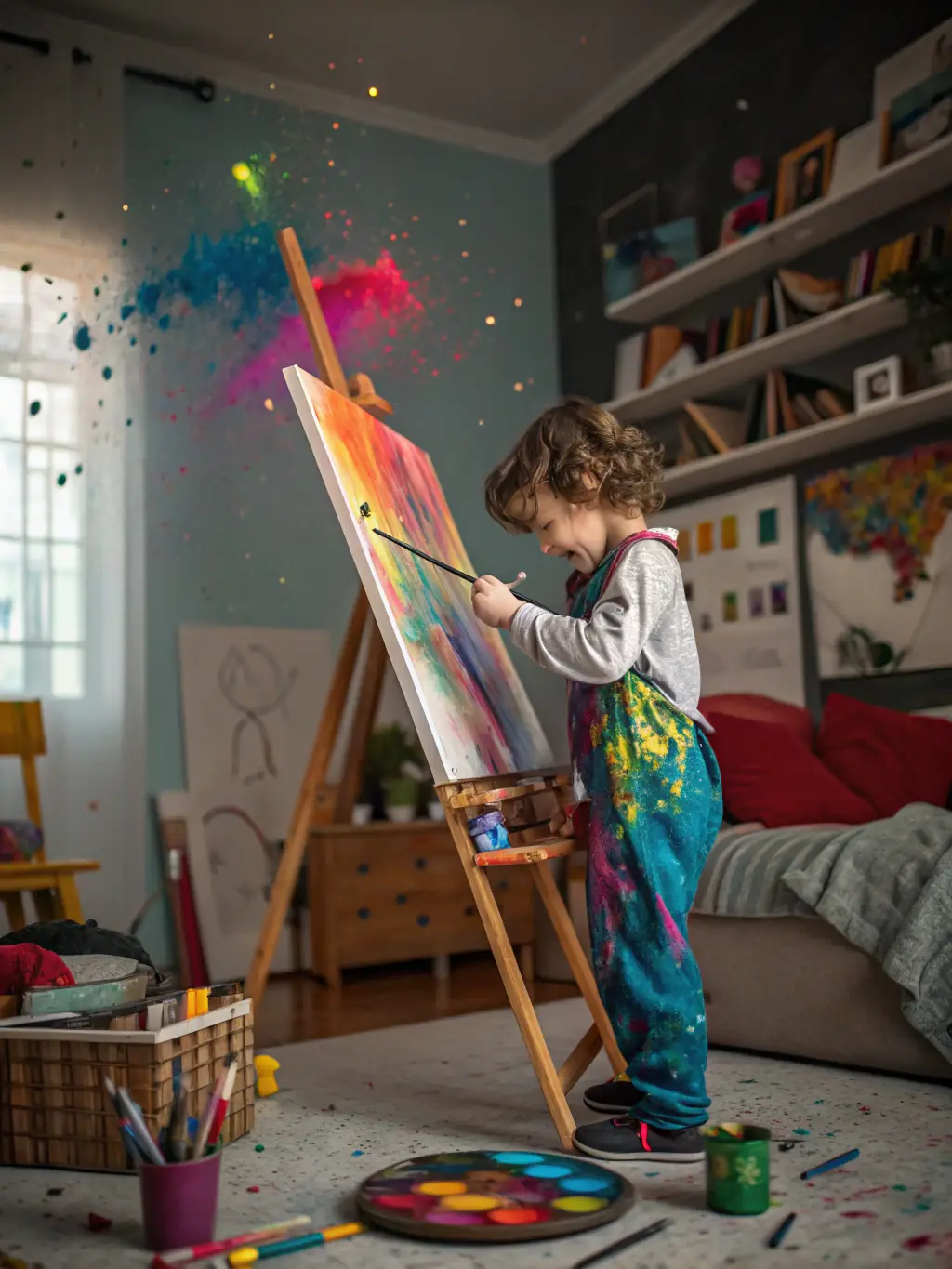 An image of children engaged in a painting workshop, showcasing enthusiasm and focus, representing the Specialized Activity Centers program.