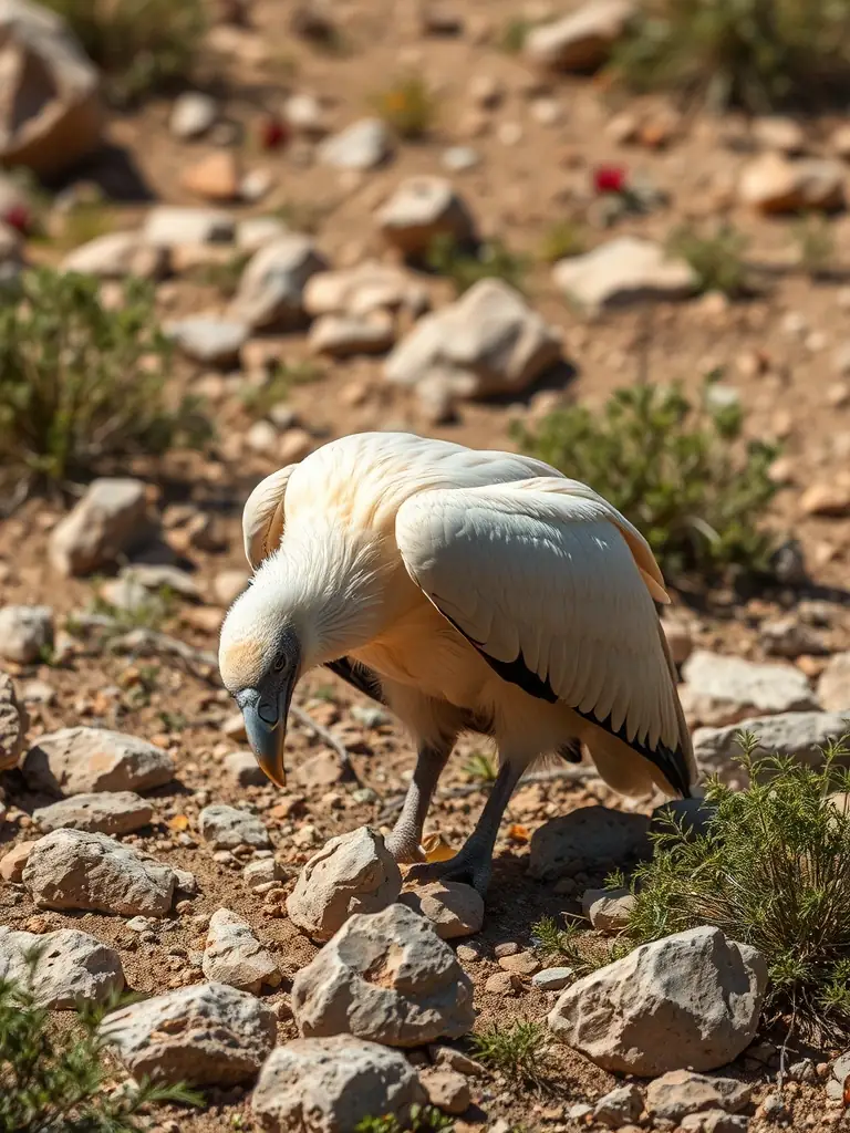 An Egyptian Vulture foraging in its natural environment, highlighting its unique feeding habits and role in the ecosystem.