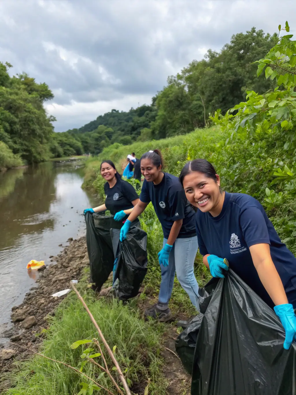A group of volunteers participating in a vulture habitat cleanup, removing trash and debris from a nesting site in the Baronnies.