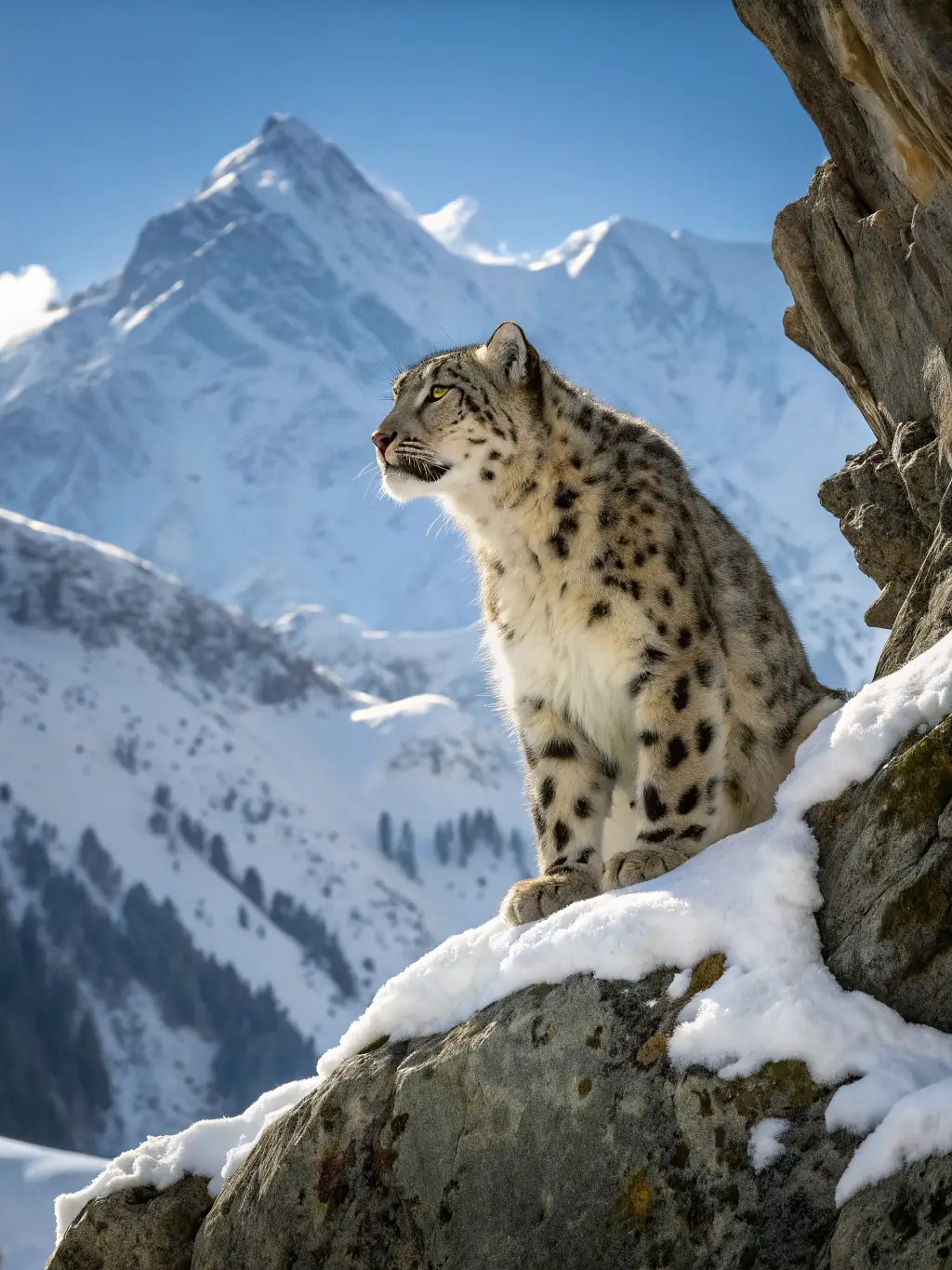 A majestic Bearded Vulture in flight against a backdrop of snow-capped mountains in the Baronnies, showcasing its distinctive appearance.